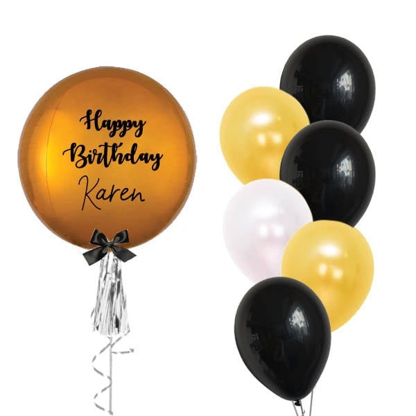 Personalized Orbz Gold with side balloon bouquet