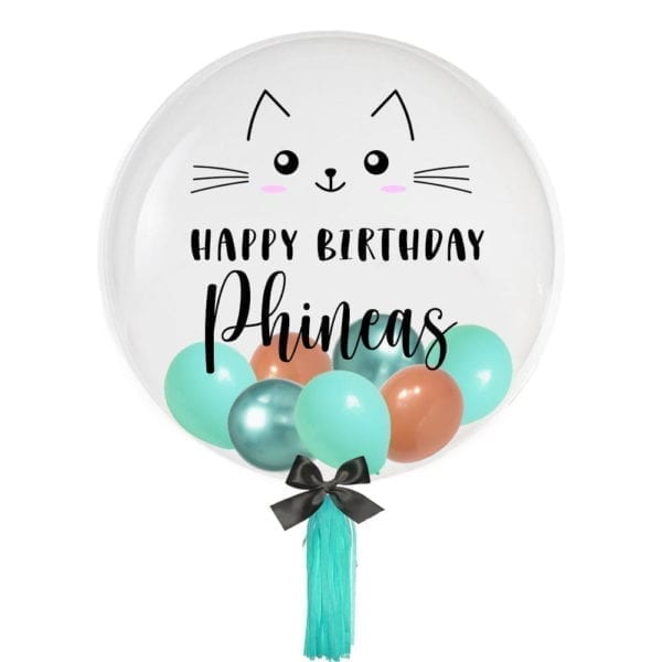 24" Personalised Adorable Birthday Kitty Balloon with Mini Balloons