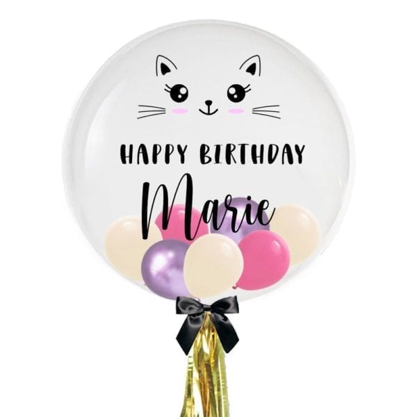 24" Personalised Pretty Birthday Kitty Balloon with Mini Balloons