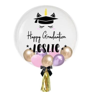 24" Personalised Unicorn Happy Graduation with Mini Balloons