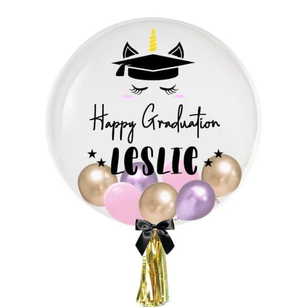 24" Personalised Unicorn Happy Graduation with Mini Balloons