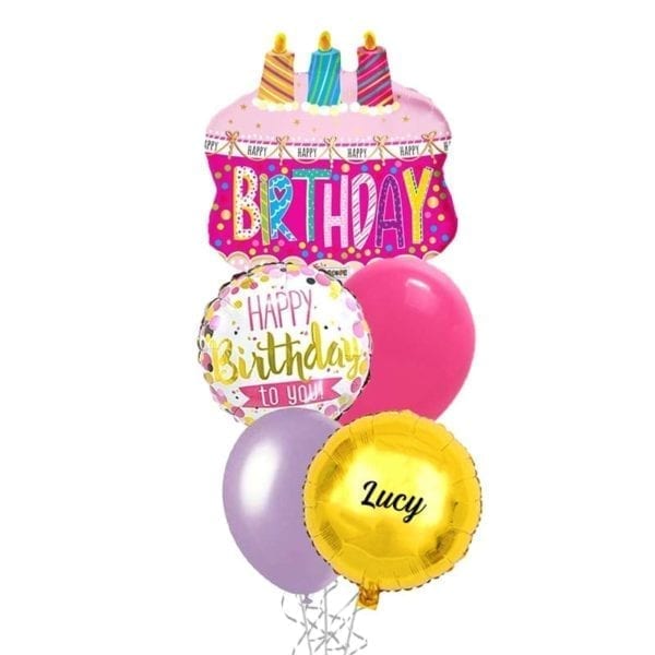 Cute Pink Birthday Cake Balloon Bouquet