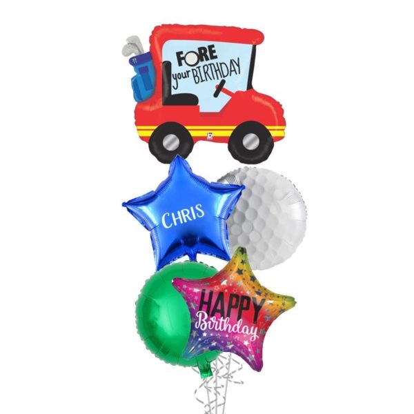 Fore Your Birthday Golf Cart Balloon Bouquet