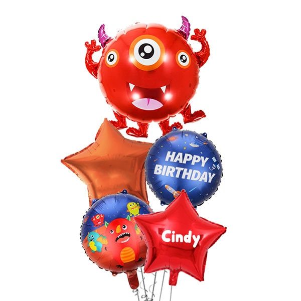3 Eyed Red Space Monster Balloon Bouquet