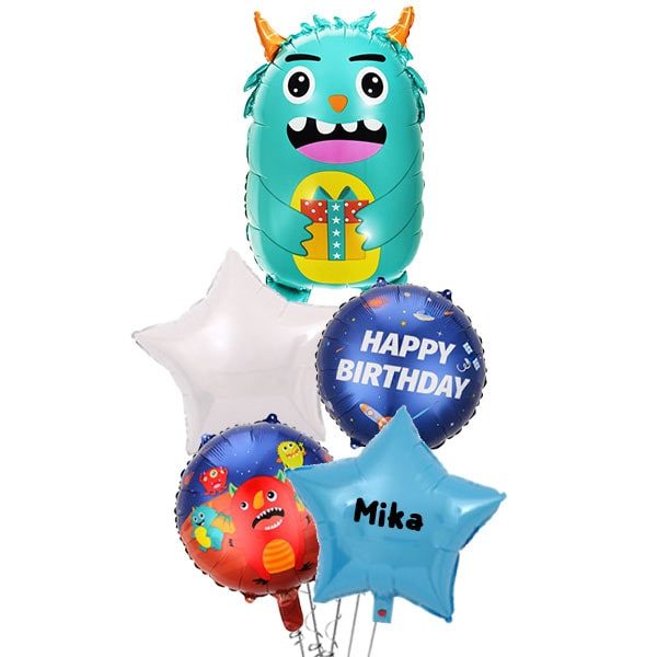 Friendly Teal Space Monster Balloon Bouquet