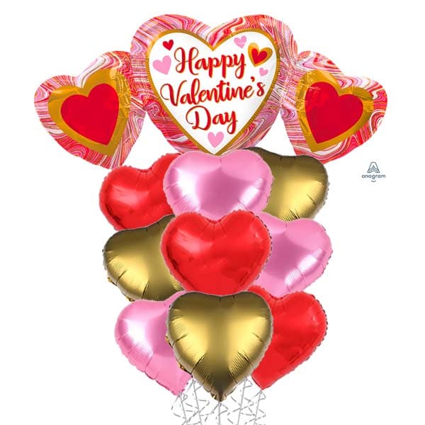 Happy Valentines Heart Twin Balloon Bouquet - funlah.com