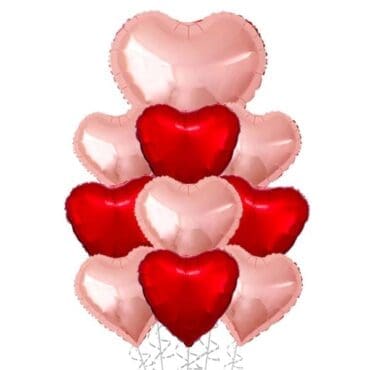 Big heart red and rose gold balloon bouquet