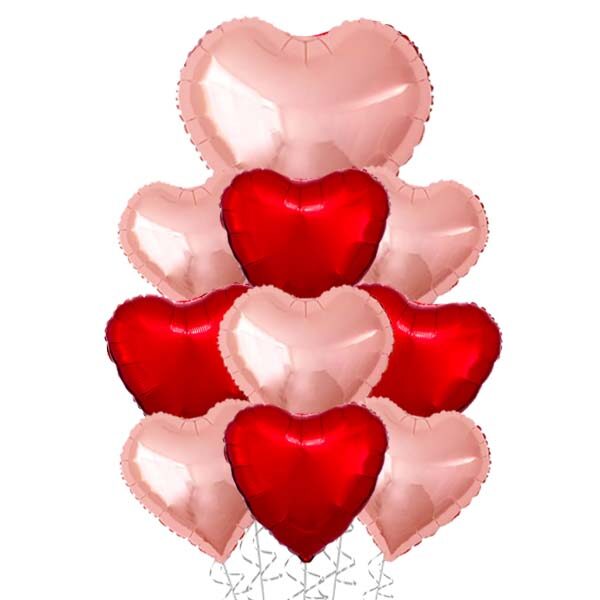 Big heart red and rose gold balloon bouquet