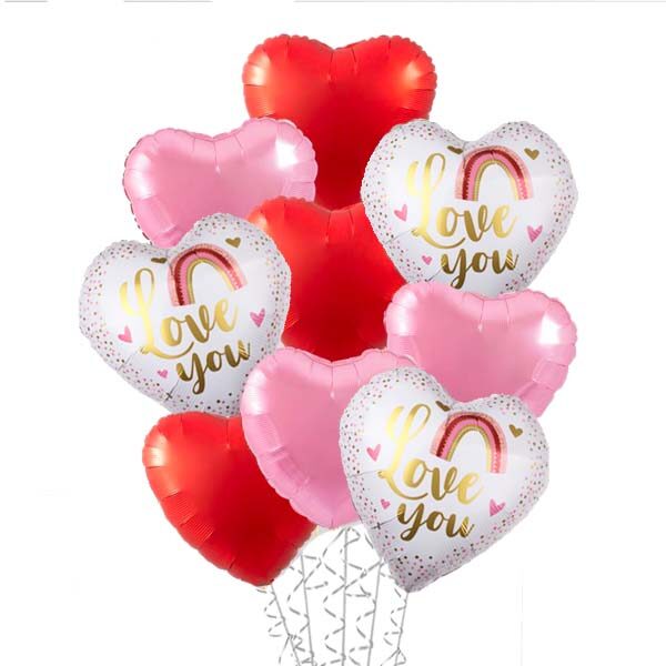 Love you Vibes Red and Pink Hearts Balloon Bouquet