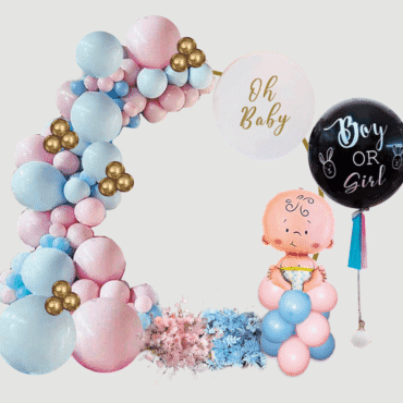 Gender reveal balloon party setup