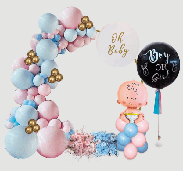 Gender reveal balloon party setup