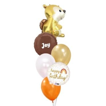 Gold Squirrel Birthday Balloon Bouquet