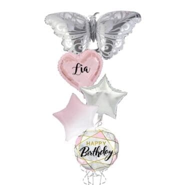 Silver Butterfly Birthday Balloon Bouquet