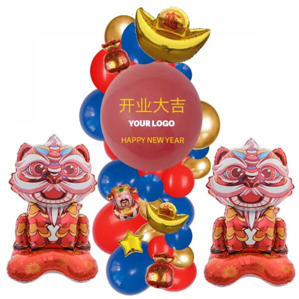 CNY Lion Airloonz with Garland Column Red Gold