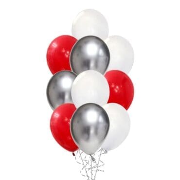 12″ Red White Silver Balloon Bouquet