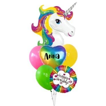 Rainbow Fantasy Unicorn Birthday Balloon Bouquet
