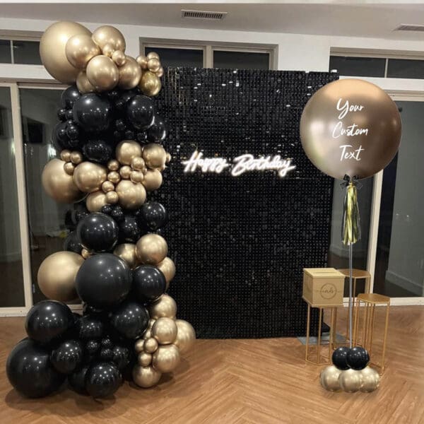 Happy Birthday Shimmer Reflective Backdrop with Balloon Garland - Image 2