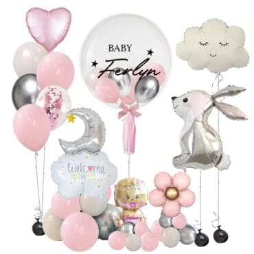 Welcome Baby Girl Bunny Moon Balloon package