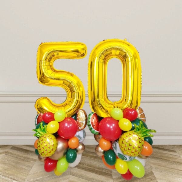 Tropical Fruit Fiesta 50th Birthday Balloon Centerpiece