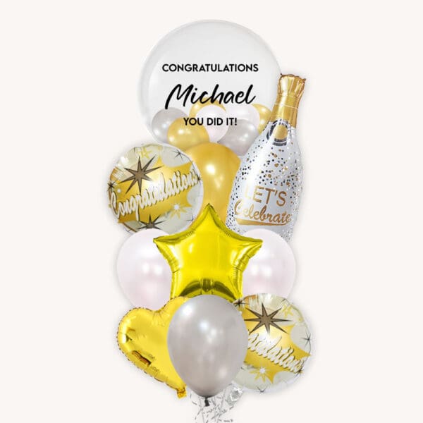 Congratulations White Champagne Deluxe Balloon Bouquet
