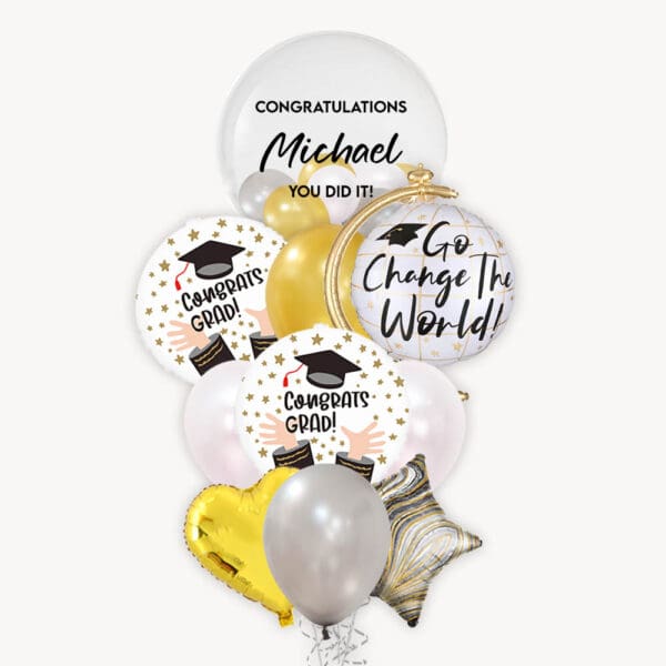 Congrats grad Change the world Deluxe Balloon Bouquet