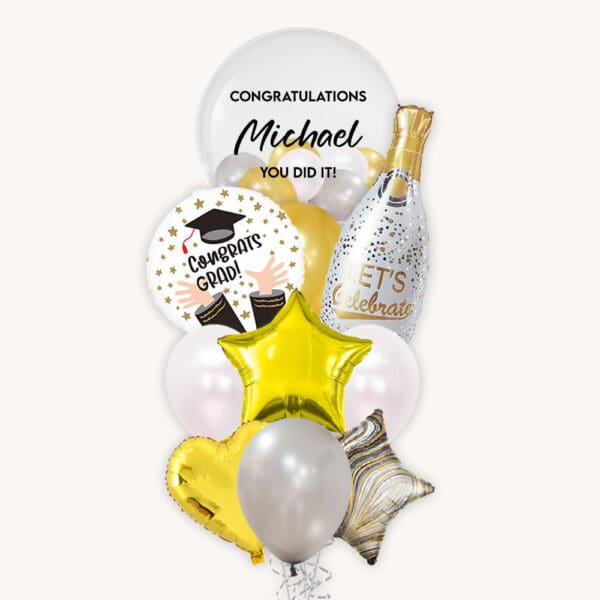 Congratulations Graduation White Champagne Deluxe Balloon Bouquet