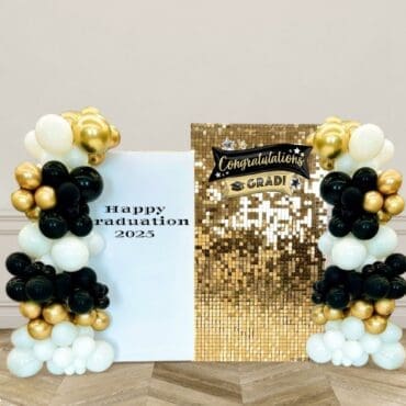 Graduation Shinny Gold Shimmer Bash with Balloon Garlands