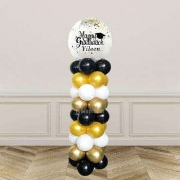 24" Black Gold Mixed Confetti Graduation Balloon Column Display