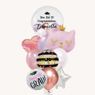 Pink Queen Cat Graduation Deluxe Balloon Bouquet