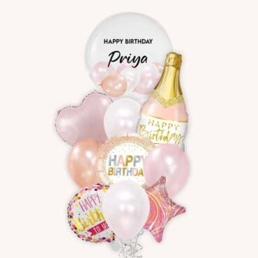 Happy Birthday Pink Champagne Deluxe Balloon Bouquet