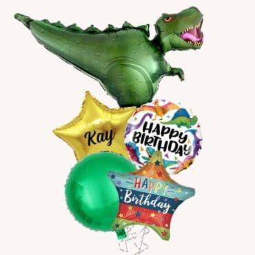 Green T-Rex Dinosaur Birthday Helium Balloon Bouquet