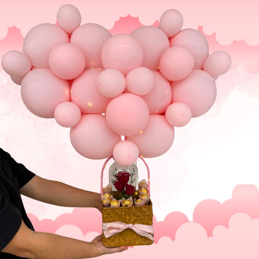 My Love Heart Balloon with Preserved Rose Bell Bar Chocolates Valentines Set