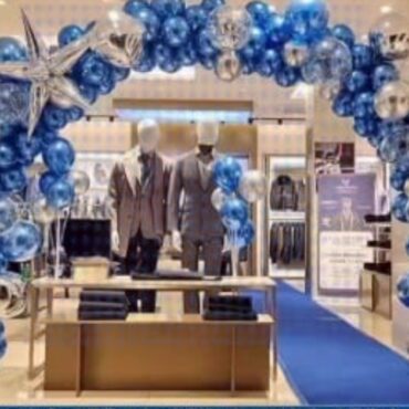 Custom organic arch - blue silver starburst 3.5x2.8m