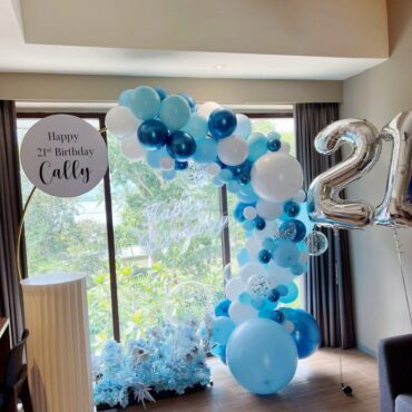 Blue Theme Round Ring Garland with LED HBD and Helium Digit Balloons