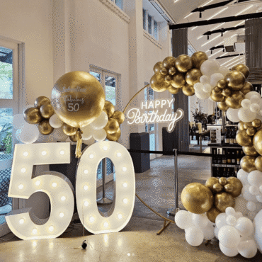 Dazzling White Gold Grand Lights Happy Birthday Ring Balloon Decoration