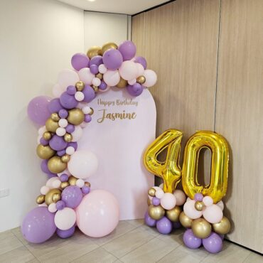 Rose Pink Simple Luxe Backdrop with Double Digit Balloon Centerpiece