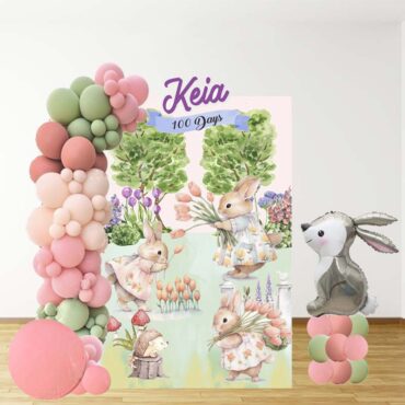 Charming Rabbit and Tulip Balloon Backdrop Decoration