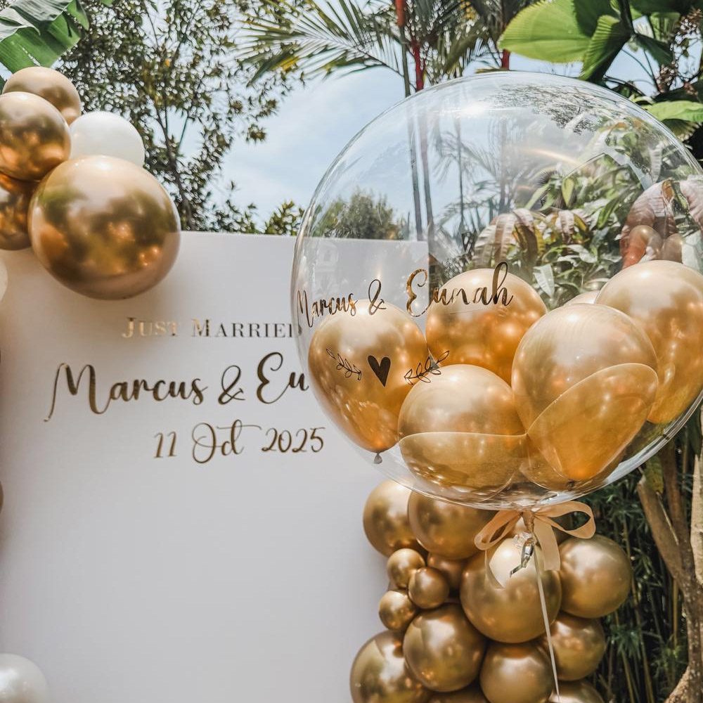 Halo Gold Balloon setup backdrop