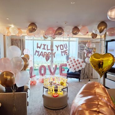 Marry Me Glow Hotel Proposal Balloon Decor
