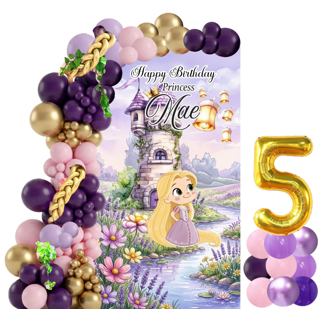 Private: Rapunzel Balloon Backdrop - Happy Birthday Princess Mae