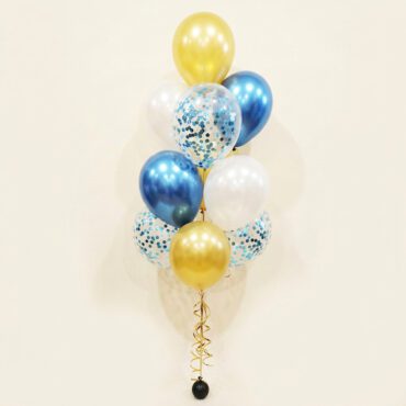 12" Gold White Blue Confetti Balloon Bouquet