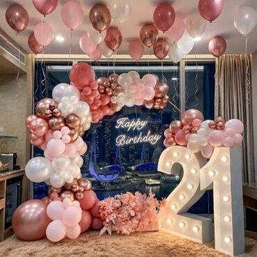 Celebrate Milestone Party Frame Backdrop with Balloon Garland and Balloons