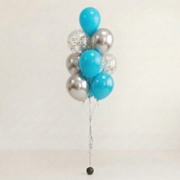 12" Turquoise Silver Confetti Balloon Bouquet