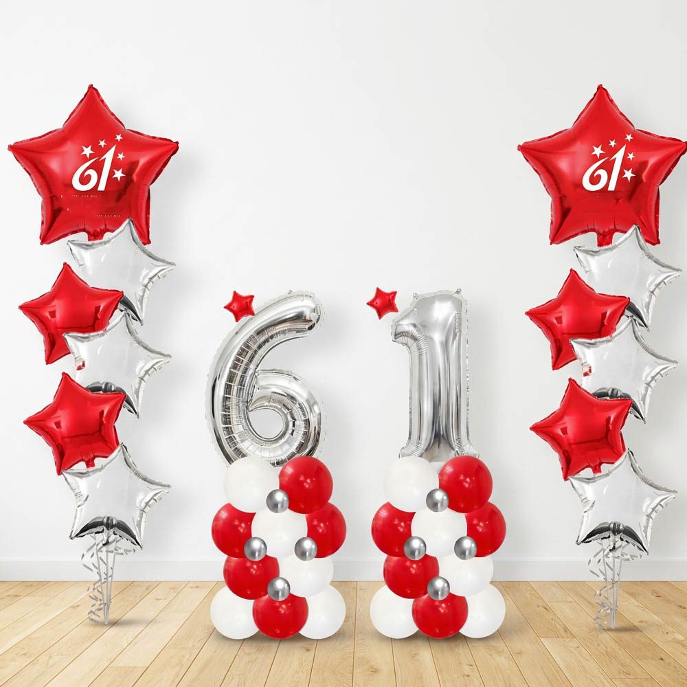 NDP 61 Star Balloon bouquet with double digit columns
