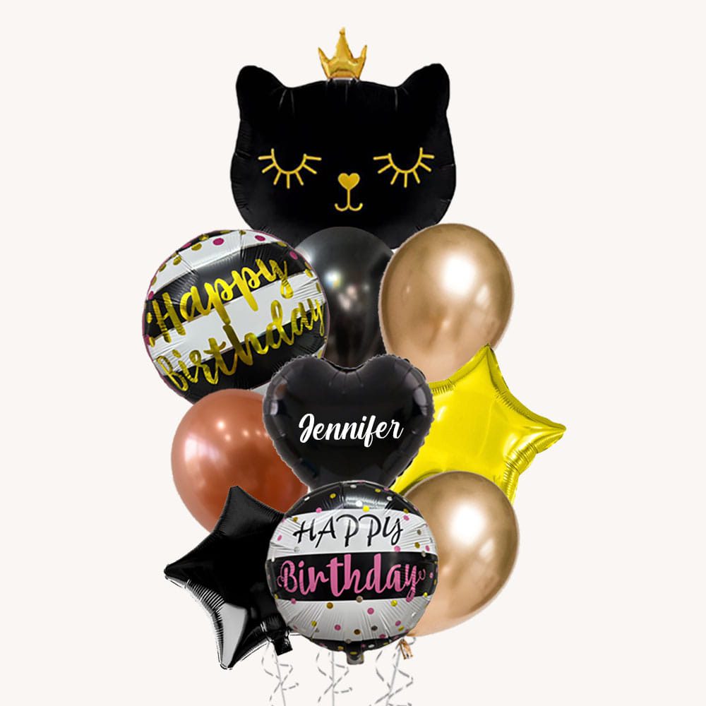 XL Black Queen Cat Birthday Balloon Bouquet