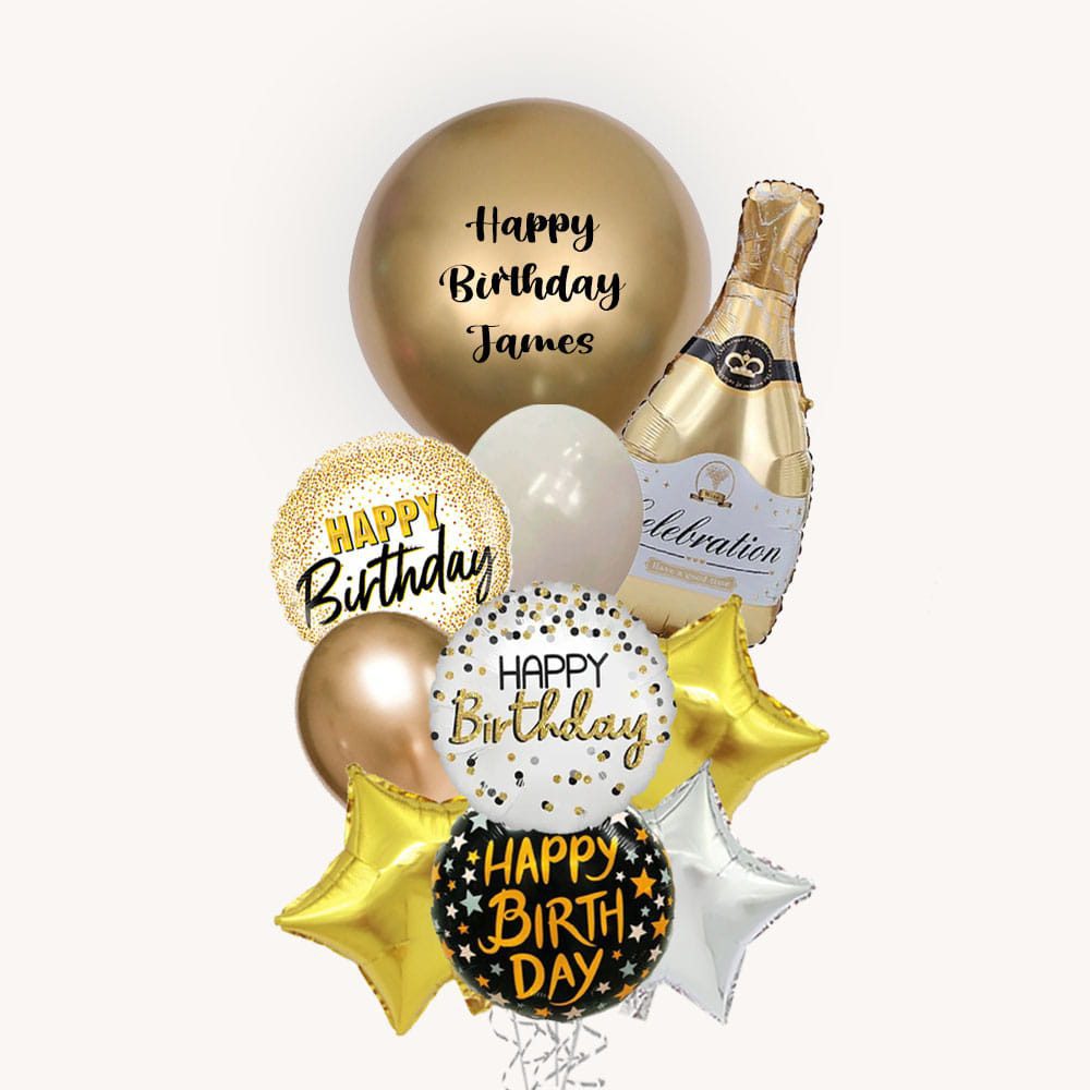 Golden Celebration Wine Birthday Deluxe Balloon Bouquet