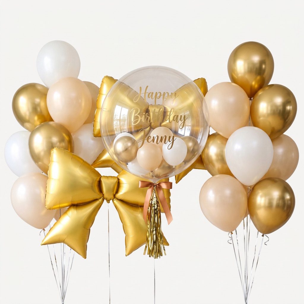 Golden Sheen Ribbon and Bubble Balloon Package