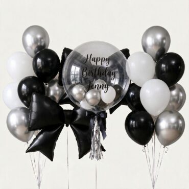 Monochrome Bows Black Ribbon and Bubble Balloon Package