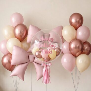 Pretty in Bow and Bubble Blush Pink Ribbon Balloon Package